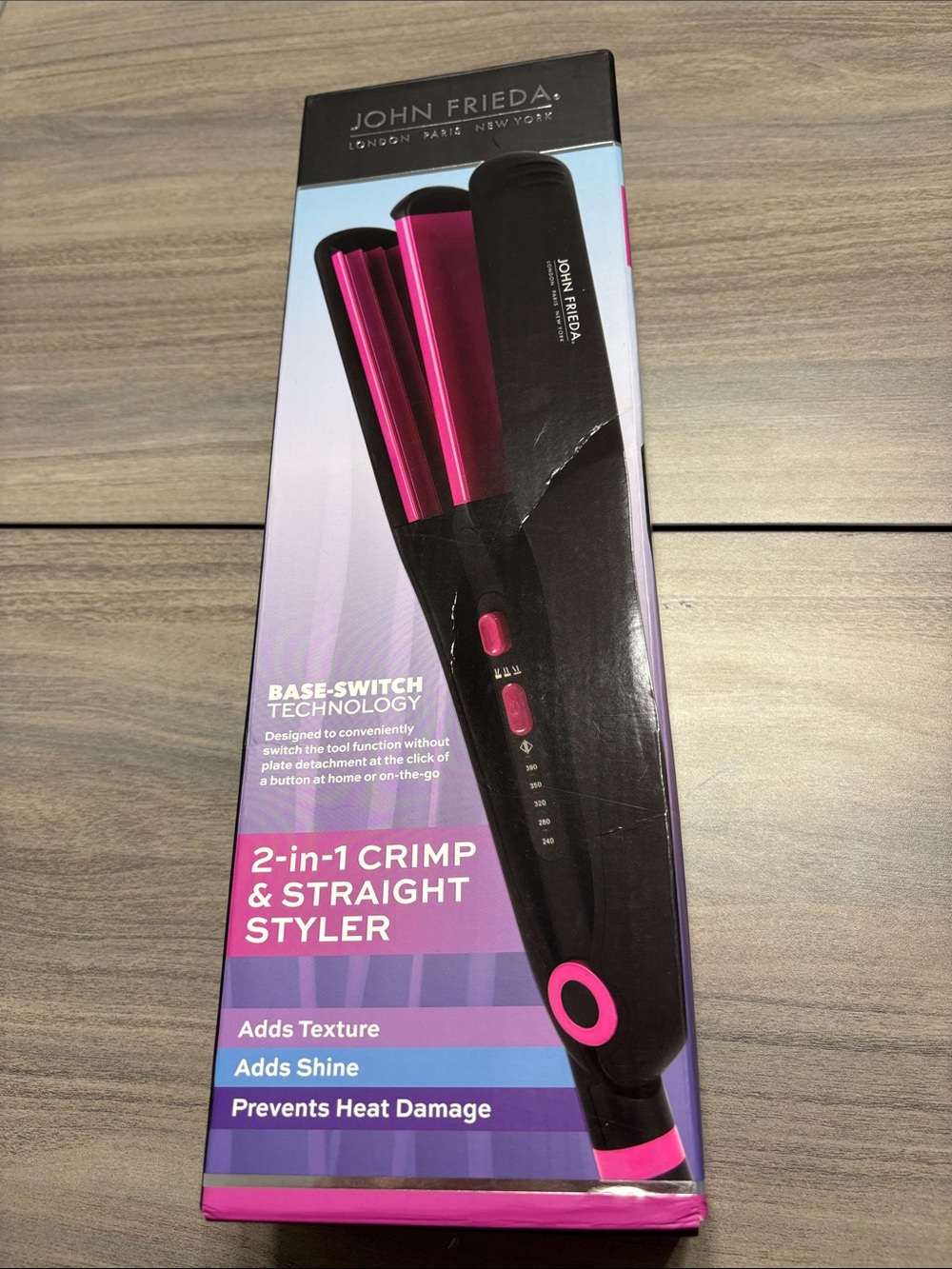 NEW John Frieda 2-in-1 Crimp & Straight Styler — Pink/Black